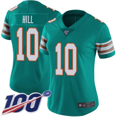 Nike Miami Dolphins #10 Tyreek Hill Aqua Green Alternate Women's Stitched NFL 100th Season Vapor Untouchable Limited Jersey